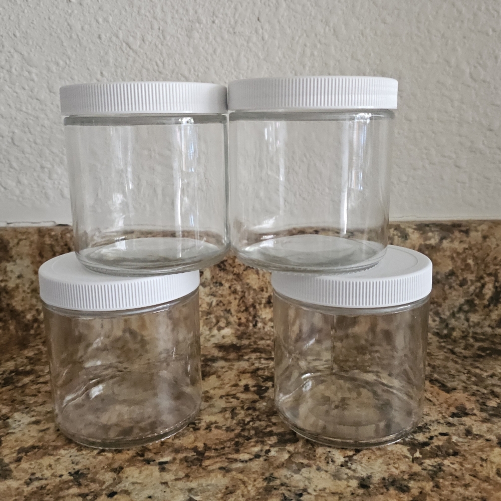 Set of 4 Clear Straight-Sided Glass Jars 16 oz